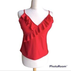 J crew ruffle front red swimsuit top XL